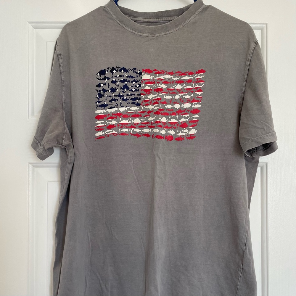 Coleman Gray 100% Cotton T-Shirt with American Flag Design